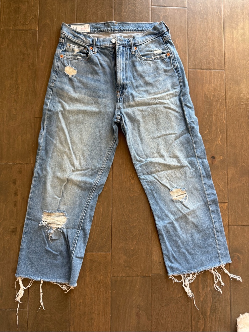 GAP Distressed Light Blue Straight-Leg Jeans